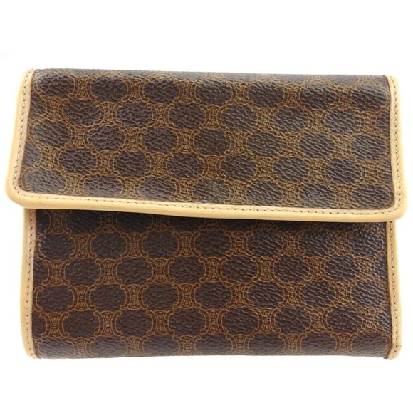 CELINE tri-fold wallet macadam beige PVC �~ leather Authentic  used - Picture 1 of 8